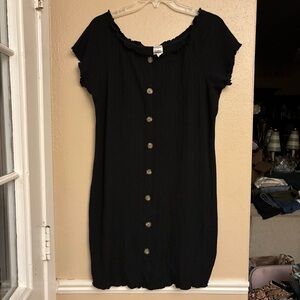 Black Ribbed Button-Front Dress